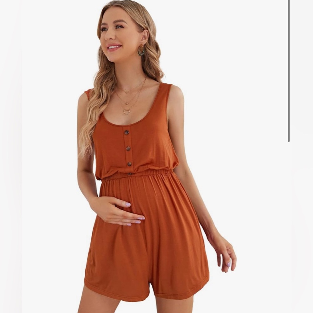 Verdusa Women's Maternity Scoop Neck Button Front High Waist Tank Romper Large